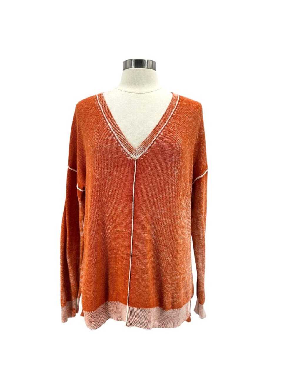 Sundance Womens Medium Sweater Cece V-Neck Orange Lightweight Long Sleeve Knit